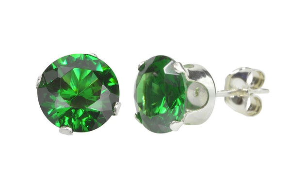 Sterling Silver 925 Round Emerald Green CZ Stud Earrings - Jewelryland.com