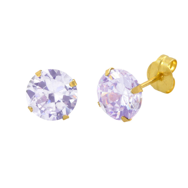 14k Yellow Gold Lavender Cubic Zirconia Stud Earrings Round Birthstone CZ - Jewelryland.com