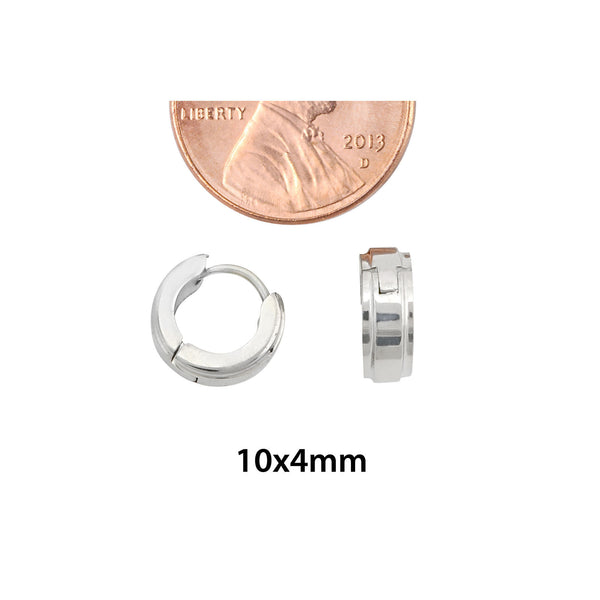 Stainless Steel Huggie Hinged Hoop Earrings 10mm High Polish 2-Line Design - Jewelryland.com