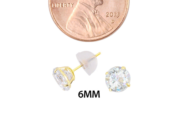 14k Yellow Gold Clear Round Basket Cubic Zirconia Stud Earrings Silicone Backs - Jewelryland.com