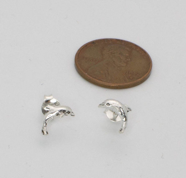 Sterling Silver Dolphin Earrings 9mm Petite Studs - Jewelryland.com