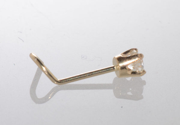 Genuine Diamond Nose Stud 20g 14k Yellow Gold .075 ct Curved Nose Pin - Jewelryland.com