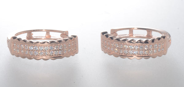 Sterling Silver Micropave CZ Huggie Hoop Earrings Rose Gold Plated 17mm x 5mm - Jewelryland.com