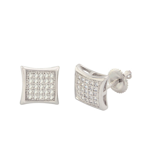 925 Sterling Silver Stud Screwback Earrings Clear Pave Cubic CZ 9mm Dome Shaped - Jewelryland.com
