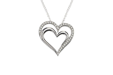 925 Sterling Silver .25ct Diamond Double Heart Pendant Necklace - Jewelryland.com