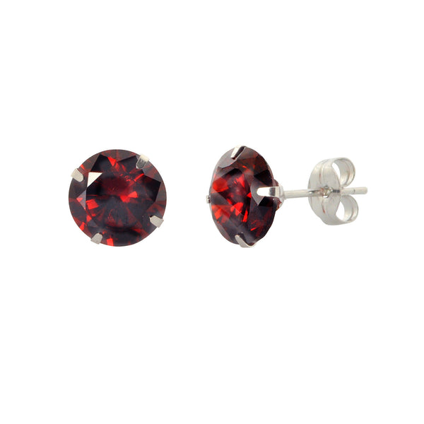 14k White Gold Round Garnet Red Cubic Zirconia Stud Earrings Prong Set - Jewelryland.com