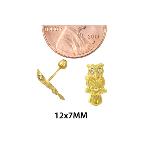 Owl Stud Earrings 10k Yellow Gold with Screwbacks 12x7 - Jewelryland.com