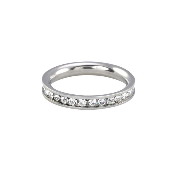 Eternity Ring Stainless Steel White CZ Stones Stackable Band 3mm - Jewelryland.com