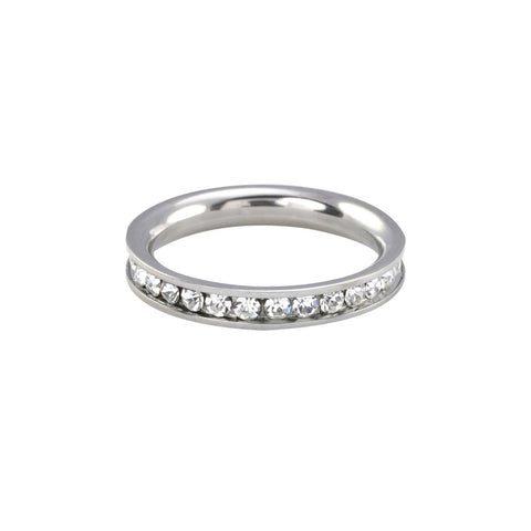 Eternity Ring Stainless Steel White CZ Stones Stackable Band 3mm - Jewelryland.com