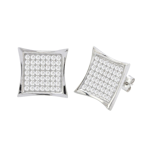 Sterling Silver Mens Pave Stud Earrings 14mm Lightweight Kite Shaped Clear CZ - Jewelryland.com
