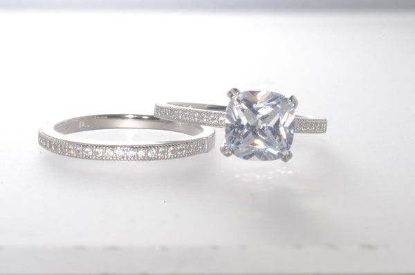 Sterling Silver Bridal Ring Set 2.5ct Cubic Zirconia Princess Cut CZ - Jewelryland.com