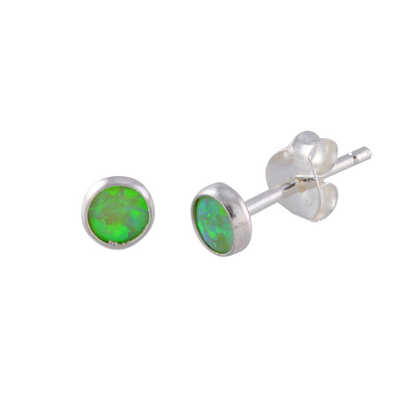 Sterling Silver Green Opal Small Stud Earrings 5mm Round Gemstone Women or Girls - Jewelryland.com