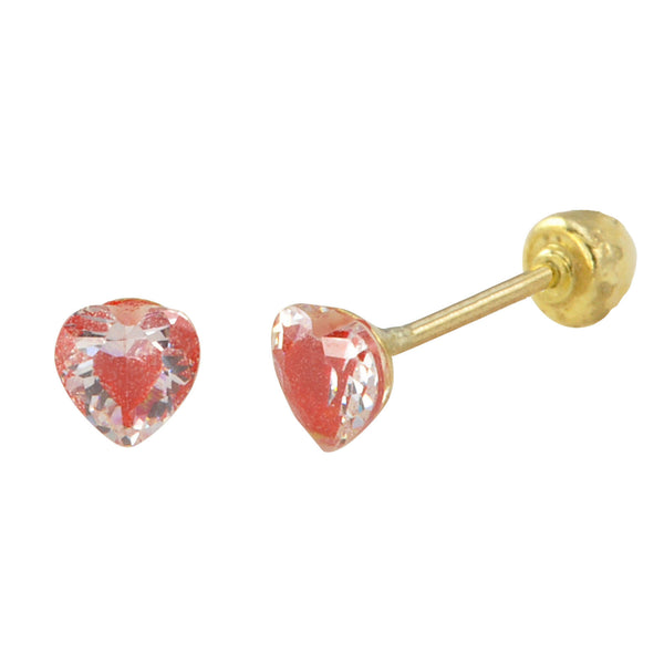 10k Yellow Gold Shadow Box Red Heart Screwback Stud Earrings 4x4 - Jewelryland.com