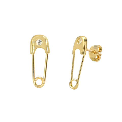 Safety Pin Stud Earrings 10k Yellow Gold with Pushbacks 13x5 - Jewelryland.com