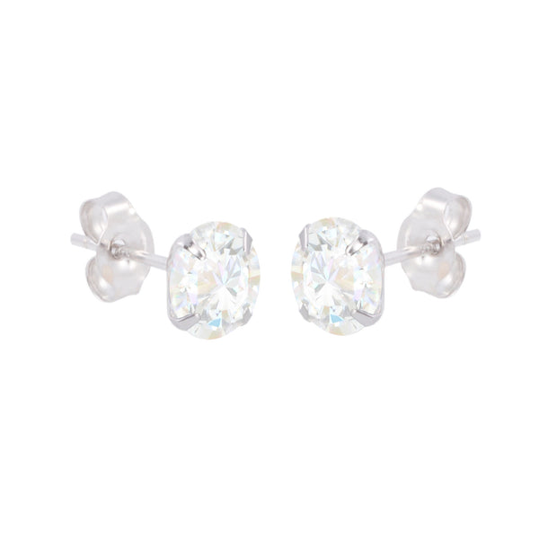 10k White Gold Earrings Round Clear CZ Prong Set Cubic Zirconia Studs Pushbacks - Jewelryland.com