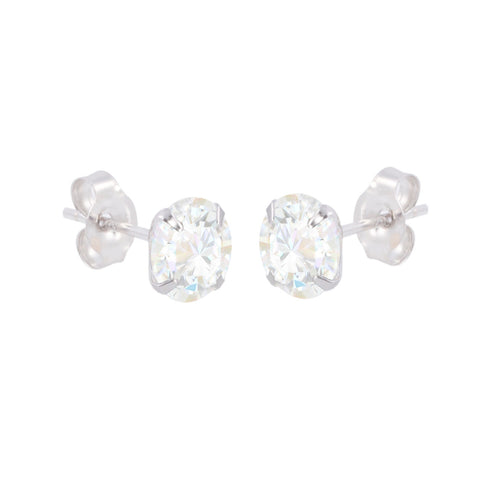 10k White Gold Earrings Round Clear CZ Prong Set Cubic Zirconia Studs Pushbacks - Jewelryland.com
