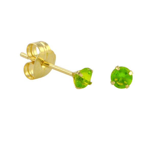 10k Yellow Gold Peridot Green CZ Stud Earrings Cubic Zirconia Round Prong Set - Jewelryland.com