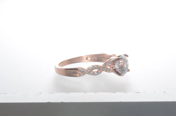 Sterling Silver Rose Gold Plated 7mm Round Brilliant CZ Solitaire Ring - Jewelryland.com