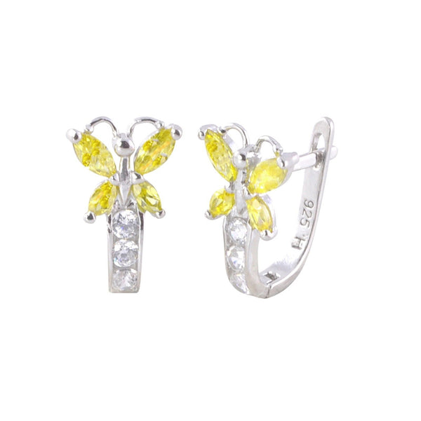 Sterling Silver Leverback Earrings Butterfly CZ Birthstone Colors - Two Color - Jewelryland.com