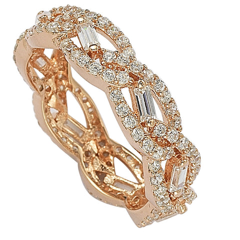 Sterling Silver Rose Gold Plated Micropave Cubic Zirconia Ring CZ Weave Design - Jewelryland.com