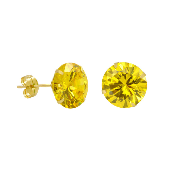 10k Yellow Gold Citrine CZ Stud Earrings Cubic Zirconia Round Prong Set - Jewelryland.com