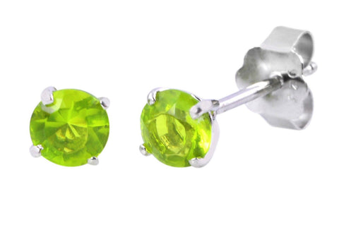 Peridot CZ August Birthstone Round Stud Earrings .925 Sterling Silver BASKET set - Jewelryland.com