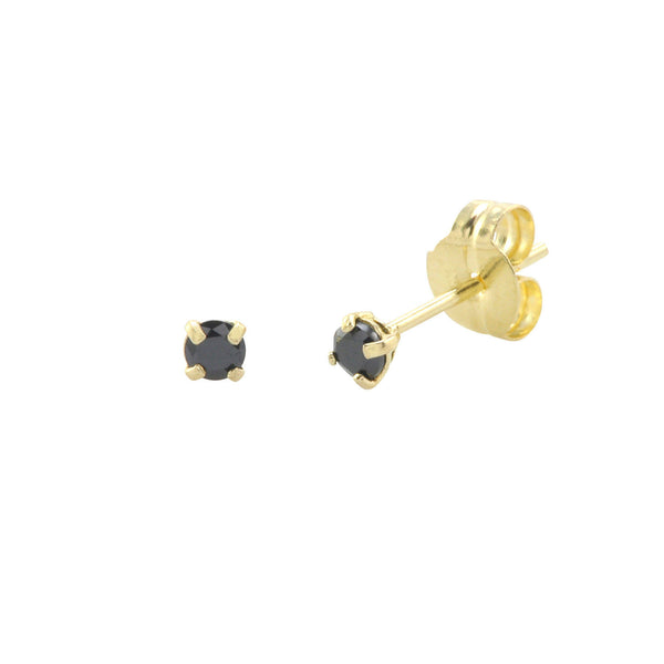 10k Yellow Gold Round Black CZ Stud Earrings Cubic Zirconia Basket Setting - Jewelryland.com