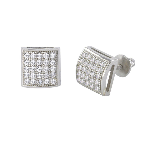 Micropave Screwback Earrings Sterling Silver CZ Studs 8mm Lightweight Dome - Jewelryland.com