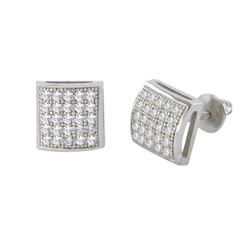 Micropave Screwback Earrings Sterling Silver CZ Studs 8mm Lightweight Dome - Jewelryland.com