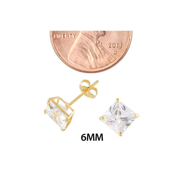 14k Yellow Gold Square CZ Cubic Zirconia Stud Earrings - Basket Setting - Jewelryland.com
