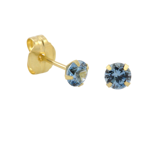 10k Yellow Gold Blue Aqua CZ Stud Earrings Cubic Zirconia Round Prong Set - Jewelryland.com