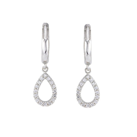 Sterling Silver Open CZ Teardrop Dangle Hinged Hoop Earrings 12mm - Jewelryland.com