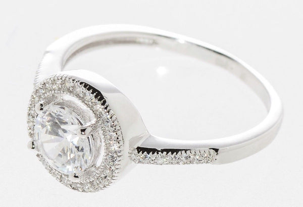 Sterling Silver Ladies Cocktail Ring 6mm Round CZ Rhodium Circle Cubic Zirconia - Jewelryland.com