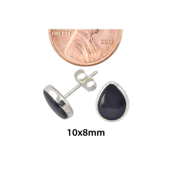Onyx Gemstone Earrings Sterling Silver Pear Shaped 10mm x 8mm - Jewelryland.com