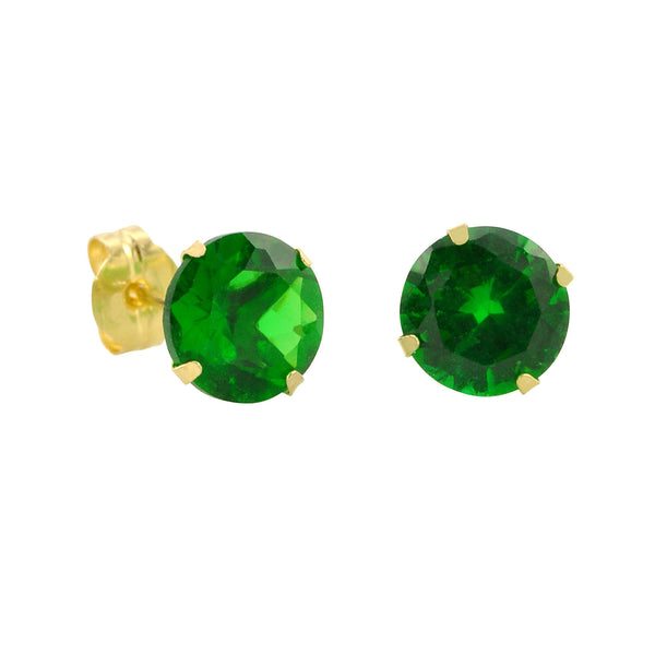 10k Yellow Gold Green Emerald CZ Stud Earrings Cubic Zirconia Round Prong Set - Jewelryland.com