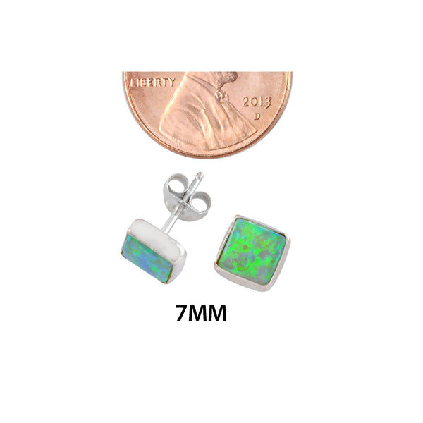 Green Opal Gemstone Studs 925 Sterling Silver Earrings 7mm Square - Jewelryland.com