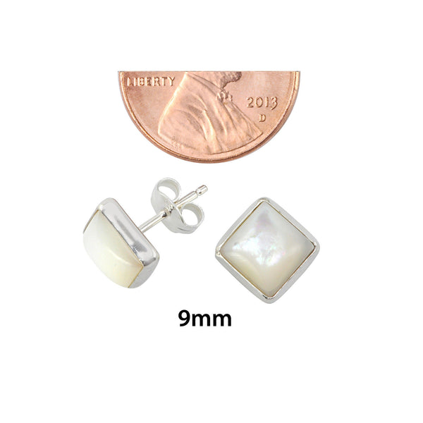 Mother of Pearl Gemstone Earrings Sterling Silver 9mm Square - Jewelryland.com