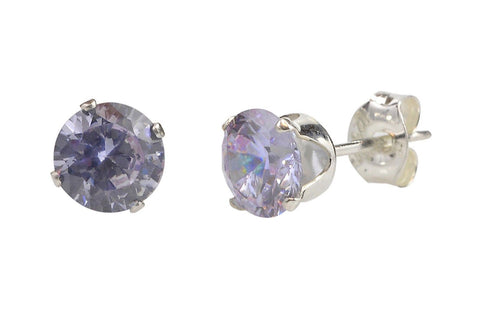 Sterling Silver Lavender Round CZ Stud Earrings Cubic Zirconia Prong Setting - Jewelryland.com