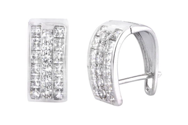 Leverback Earrings 3 Row CZ Cubic Zirconia Sterling Silver 10 colors - Jewelryland.com