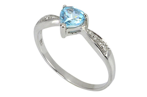 Diamond Heart Ring .925 Silver .5ct Blue Topaz Center Stone - Jewelryland.com