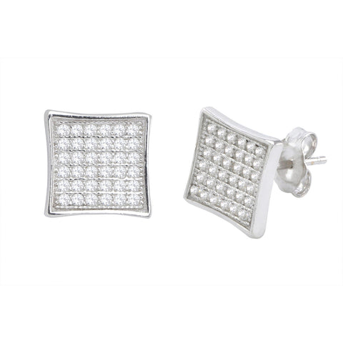 Sterling Silver Stud Earrings Kite Shape Micropave Clear CZ 10mm - Jewelryland.com