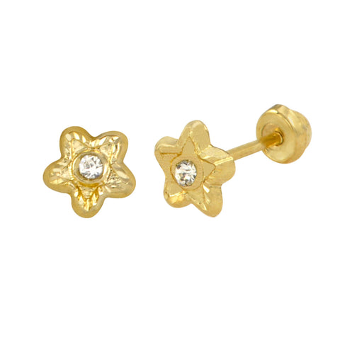 Tiny Flower with CZ Stud Earrings 10k Yellow Gold with Screwbacks 4mm - Jewelryland.com