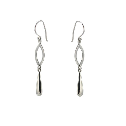 Sterling Silver Dangle Earrings High Polish Shiny Teardrop with Oval Design