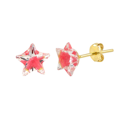 10k Yellow Gold Shadow Box Pink Star Stud Earrings 6mm x 6mm - Jewelryland.com
