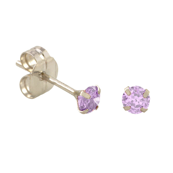 10k White Gold Round Light Purple CZ Stud Earrings Prong Set - Jewelryland.com