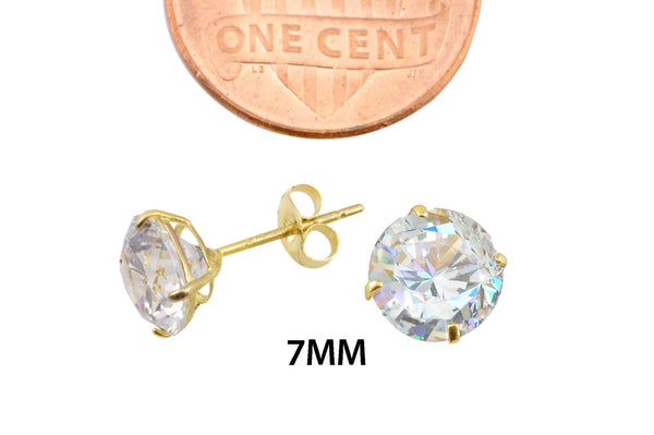 14k Yellow Gold Stud Earrings Clear Round Cubic Zirconia Basket Set - Jewelryland.com
