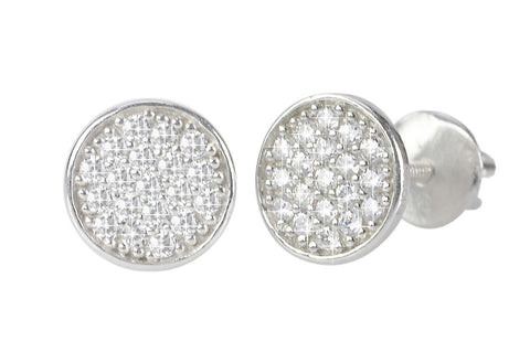 Micro Pave Stud Earrings Sterling Silver Screw Back CZ Cubic Zirconia 7mm Circle - Jewelryland.com