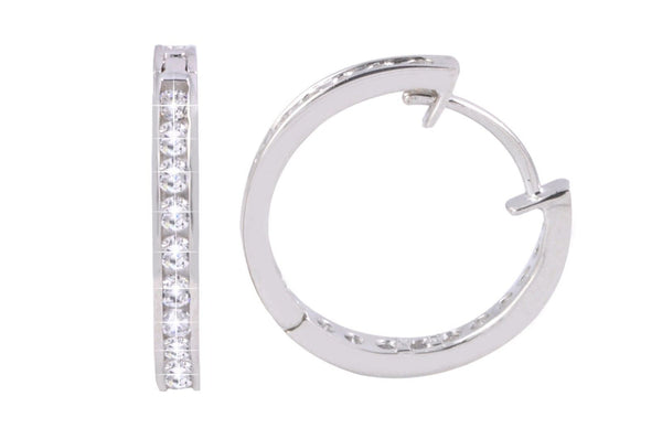 CZ Huggie Hoop Earrings Hinged Cubic Zirconia 925 Sterling Silver 18mm - Jewelryland.com