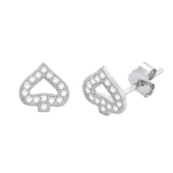 Sterling Silver Micropave Spade Stud Earrings White Cubic Zirconia 7mm - Jewelryland.com