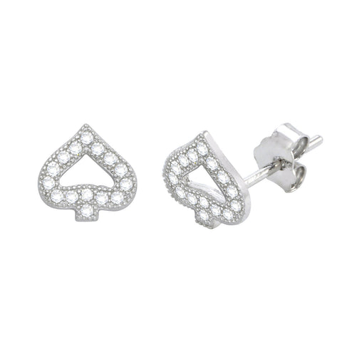 Sterling Silver Micropave Spade Stud Earrings White Cubic Zirconia 7mm - Jewelryland.com